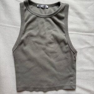 Zara Green Fitted Crop Tank Top